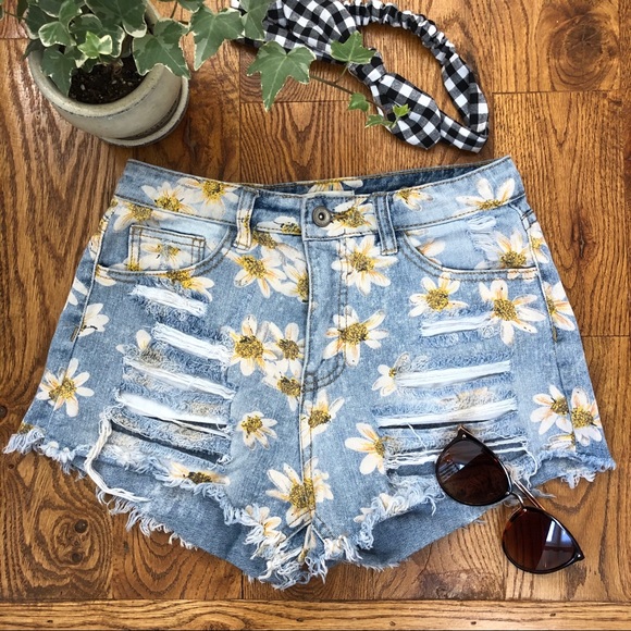 High Waisted Ripped Jean Shorts